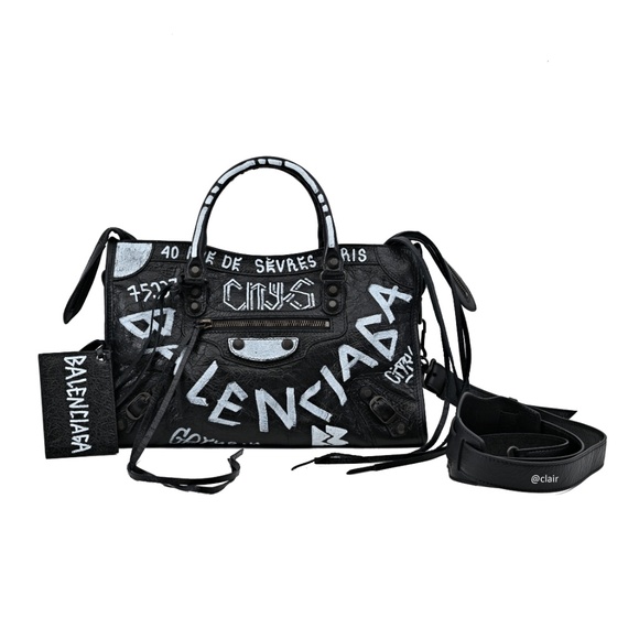 balenciaga classic city aj small graffiti satchel bag